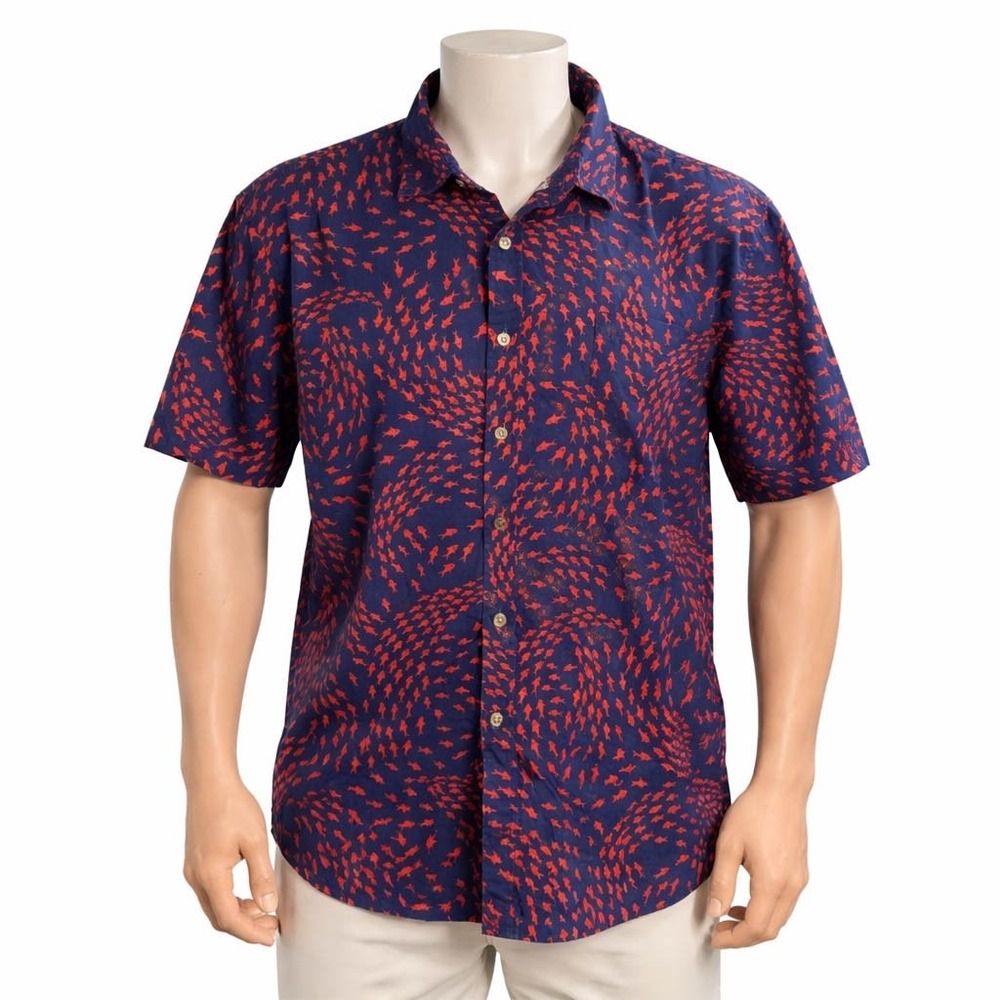 Cooke Street Hawaiian Aloha Shirt 2XL Fish All Over Print Dark Blue Orange